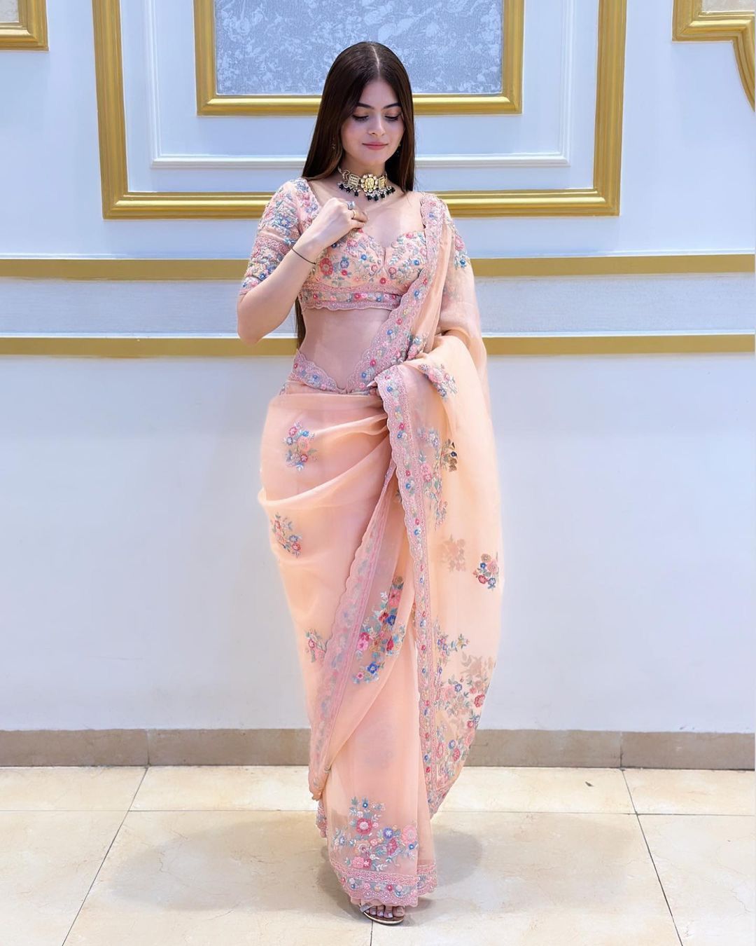 Dusty Pink Organza Designer Saree