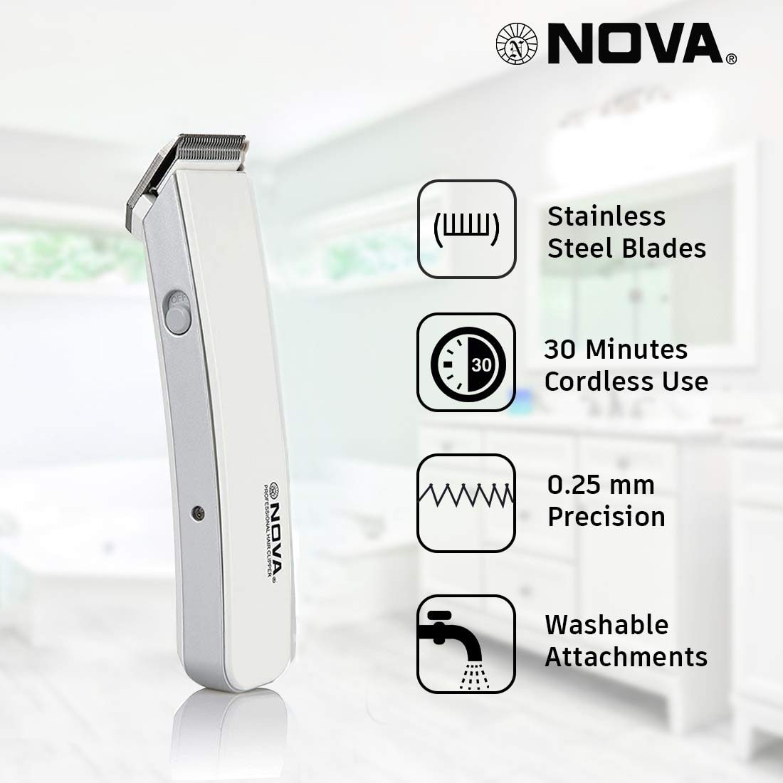 NOVA NHT 1045 B Trimmer 30 min Runtime 4 Length Settings