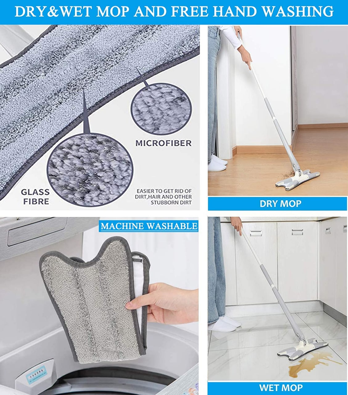 Easy Self-Wringing Microfiber Flat Floor X Shape mop Wet & Dry Mop  (Grey)