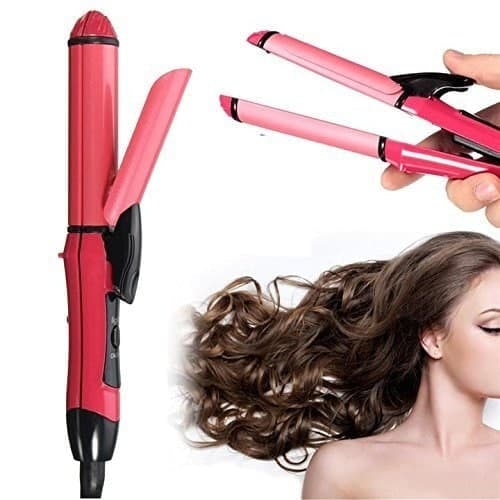 2-in-1 Ceramic Plate and Plus Hair Curler Machine for Women (Pink) Ceramic Plate for Women Hair Straightener Hair Straightener