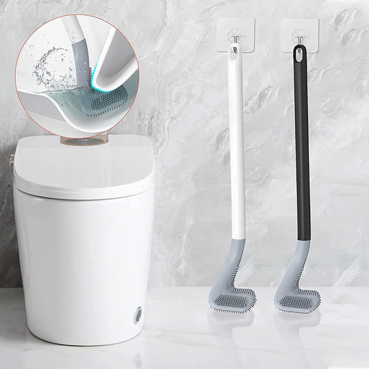 Golf Silicon Toilet Brush with Slim No-Slip Long Handle, Flex Toilet Brush