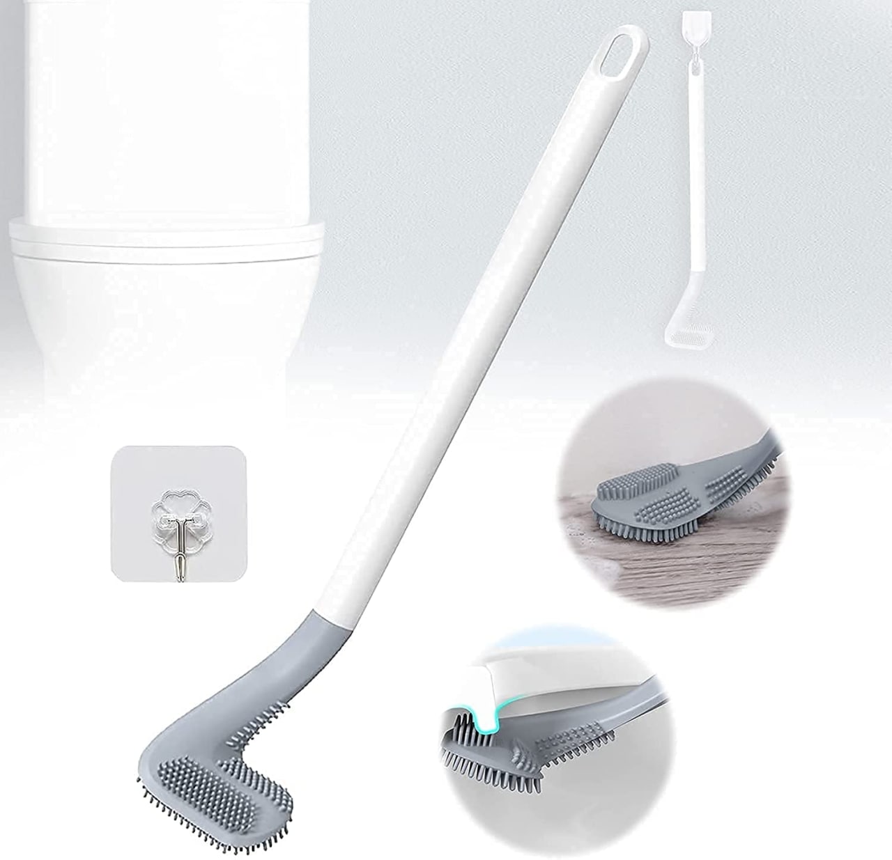 Golf Silicon Toilet Brush with Slim No-Slip Long Handle, Flex Toilet Brush