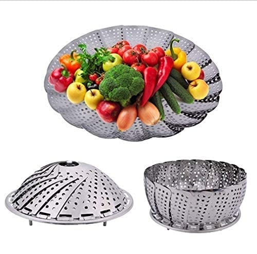 Rhydin Multipurpose Fruit Bowl Steamer for Boiling cooking Fish, Chicken, Dumpling Collapsible Colander  (Silver Pack of 1)