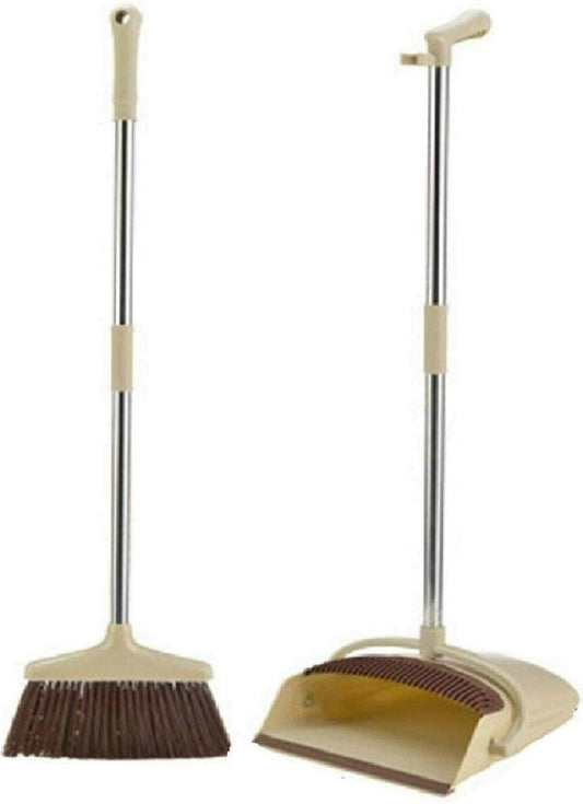 Heavy Duty Upright Standing Long Handle Broom And Dustpan Set (Beige) Plastic Dustpan  (Beige)