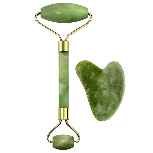 Jaderoller_1 jade roller with gua sha | face toning & serum application| For men & women Massager  (Green)