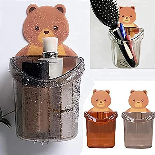 Teddy Bear Tooth Brush Stand Holder Plastic Toothbrush Holder  (Wall Mount)