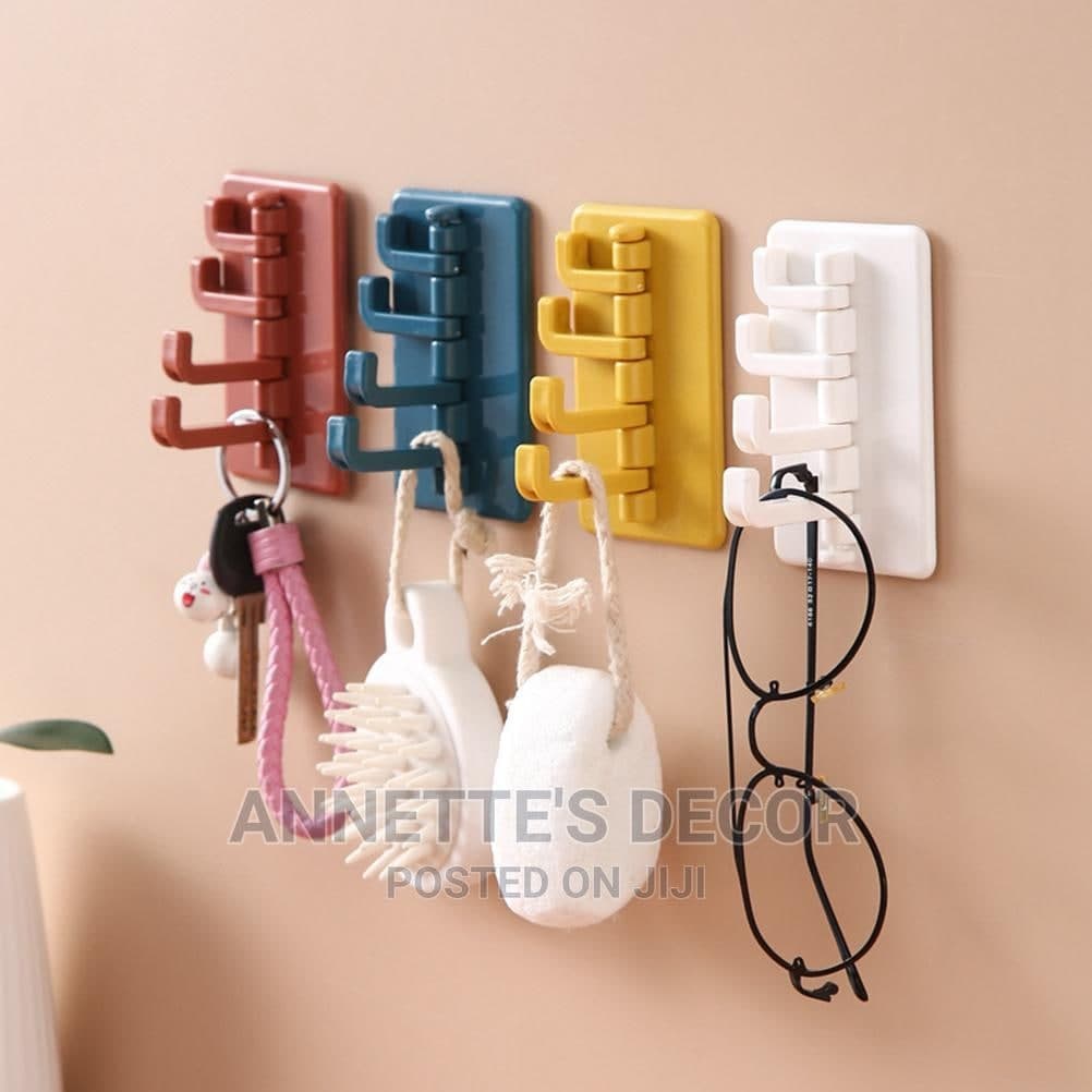 High Quality Abs Seamless Hook Adhesive Rotatable Strong Stick Kitchen Wall Hanger Load Bearing 3kg Hook Rail 4  (Pack of 4)