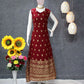 Indian Beautiful Maroon georgette anarkali gown with Pant and Dupatta, Beautiful Indian Ethnic 3 piece Dress Set Readymade gown