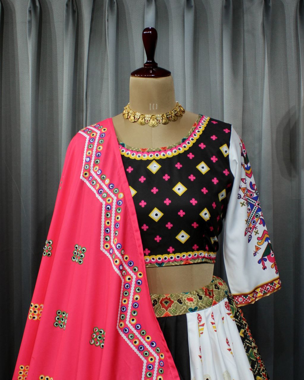 Gujarati Style Black And White Chaniya Choli