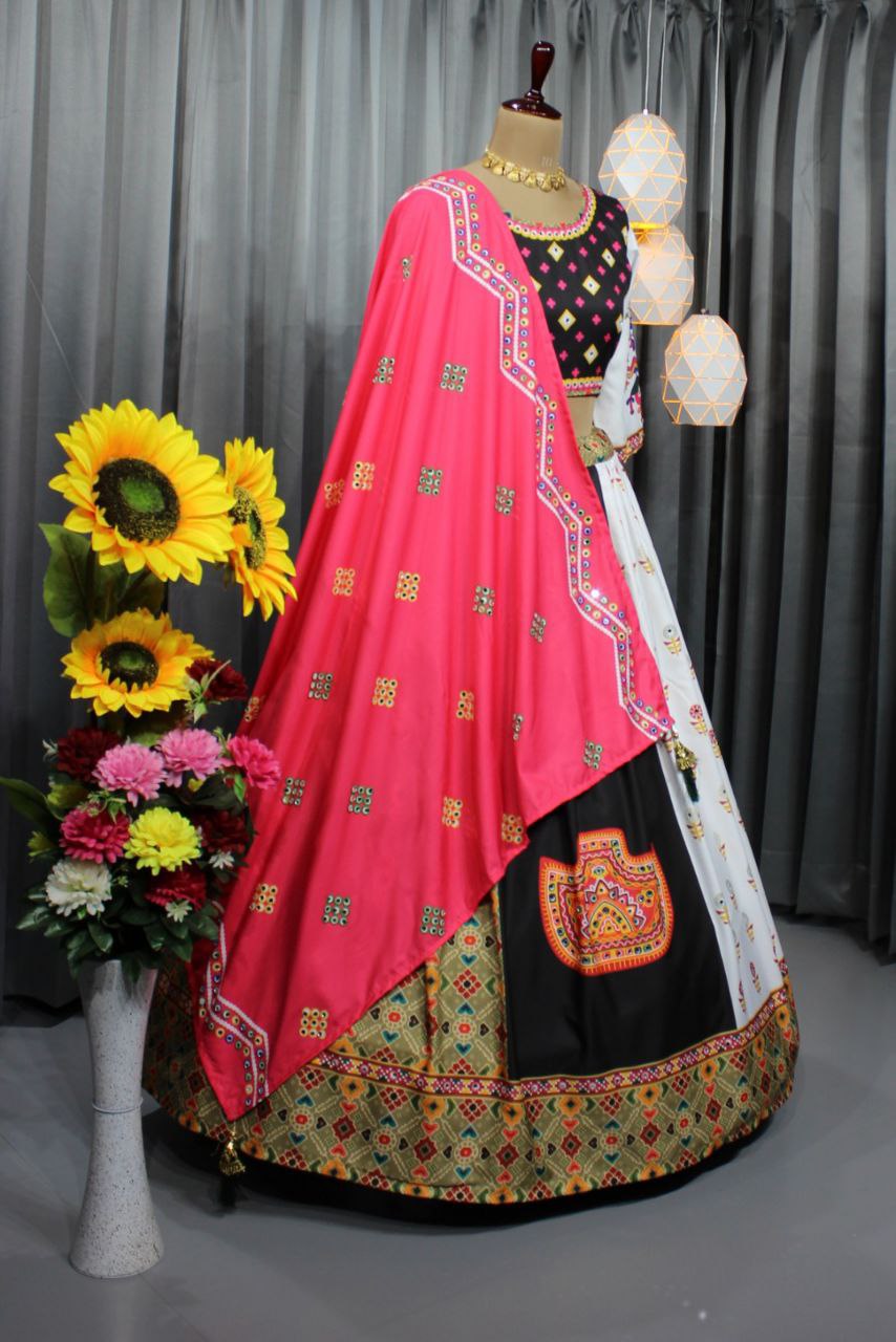 Gujarati Style Black And White Chaniya Choli