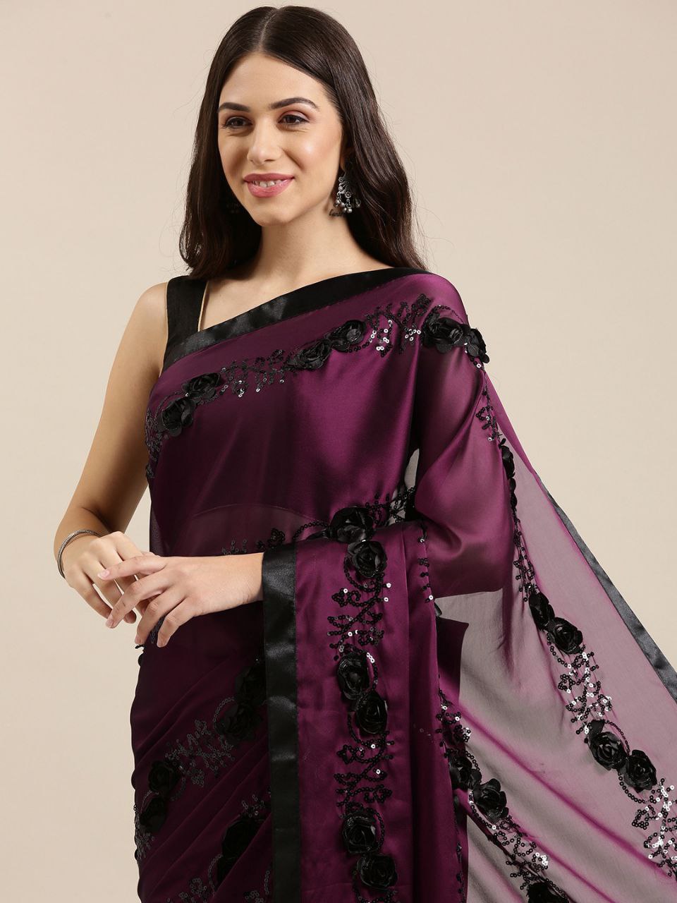 Floral Embroidered Saree with Unstitched Blouse