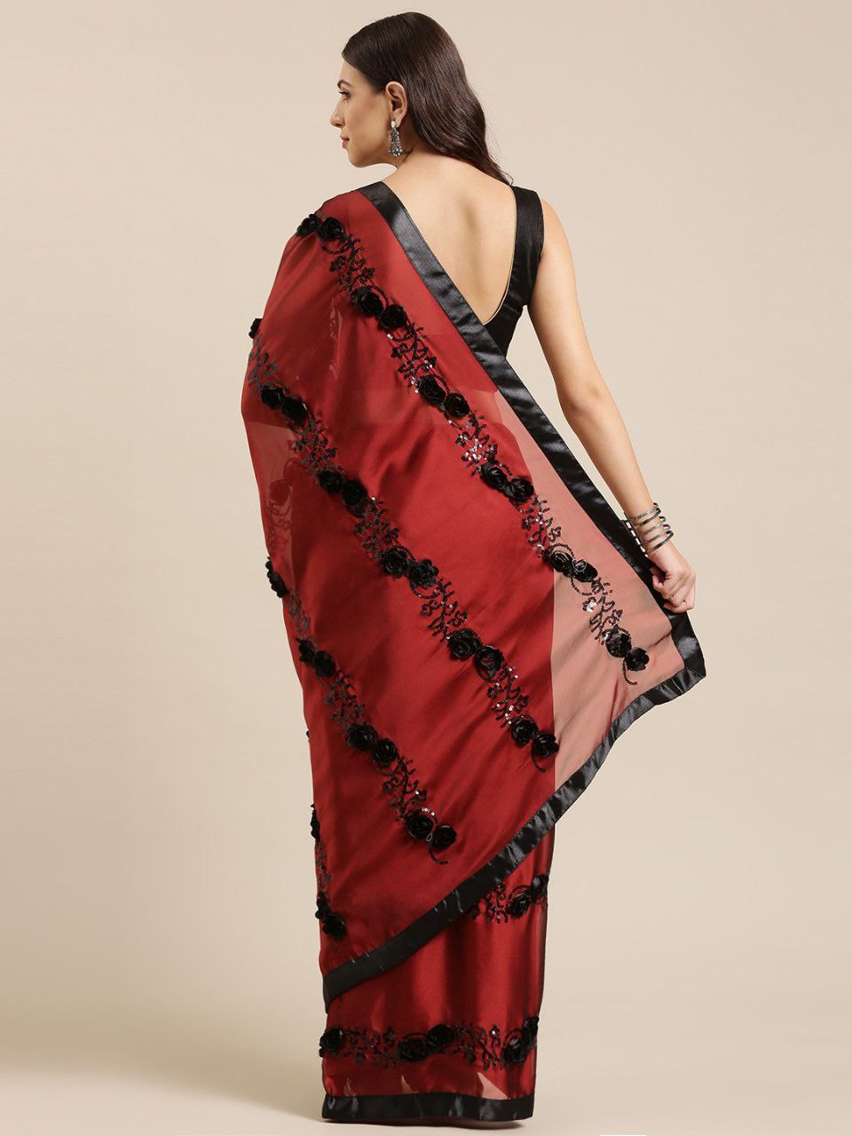 Floral Embroidered Saree with Unstitched Blouse