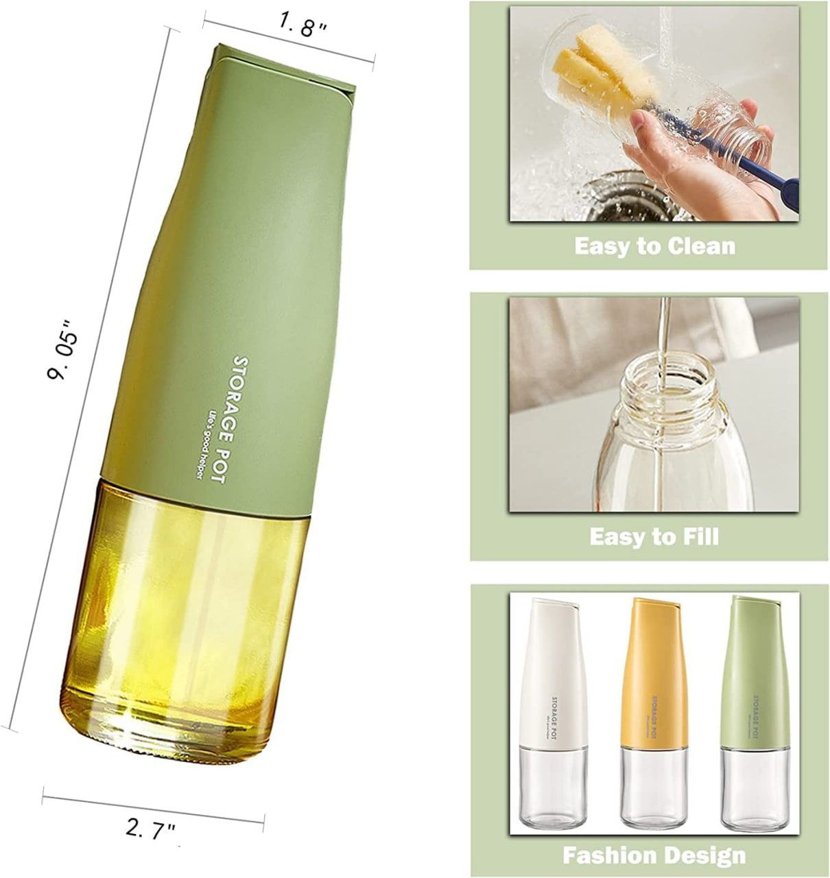 Olive Oil Dispenser Bottle, Oil & Vinegar Dispenser Glass Bottle with Gravity Automatic Opening and Closing Bottle, Drip Free Spout Oil Dispenser Bottle for Kitchen