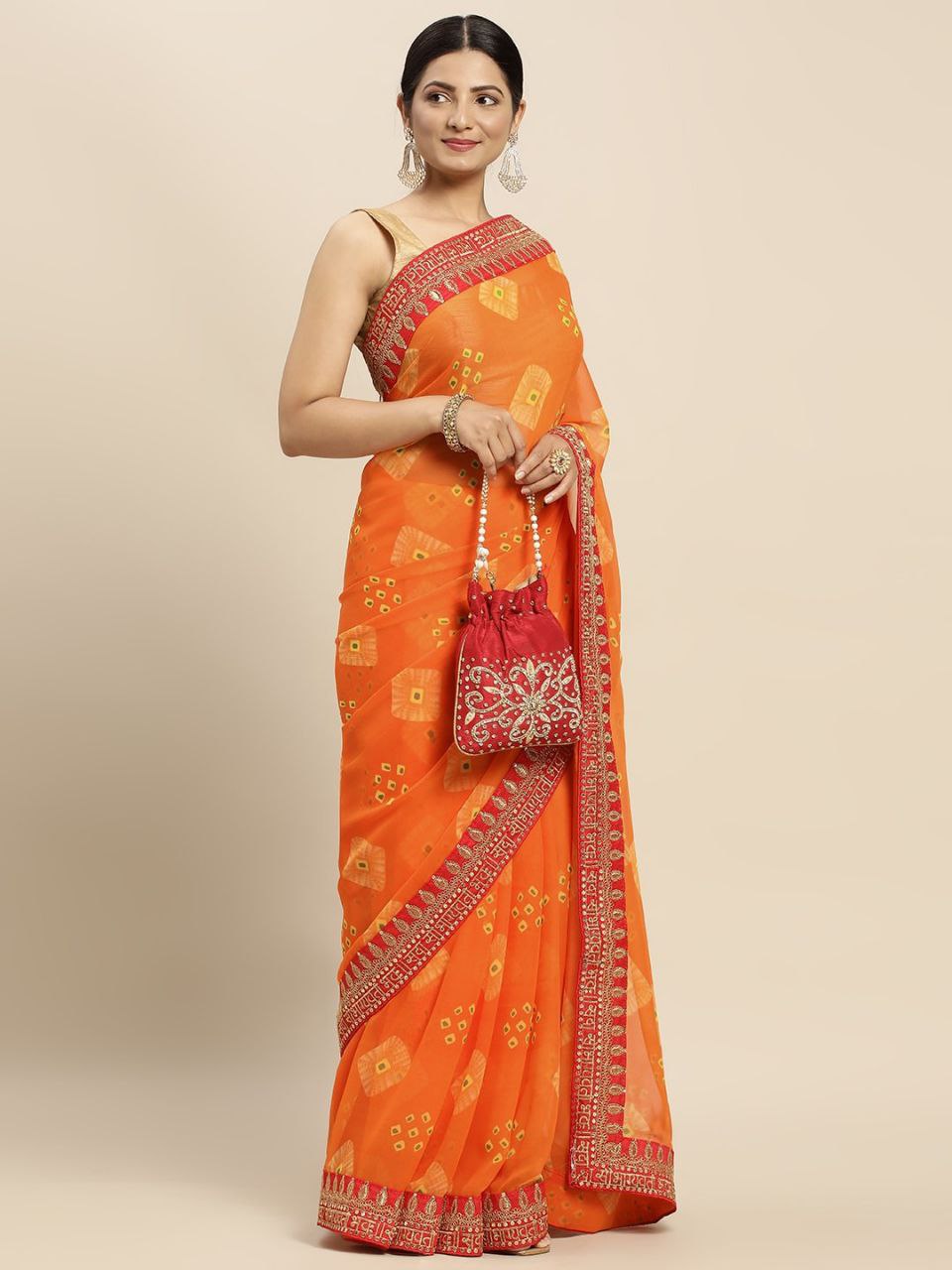 Orange Art Silk Traditional Designer Saree