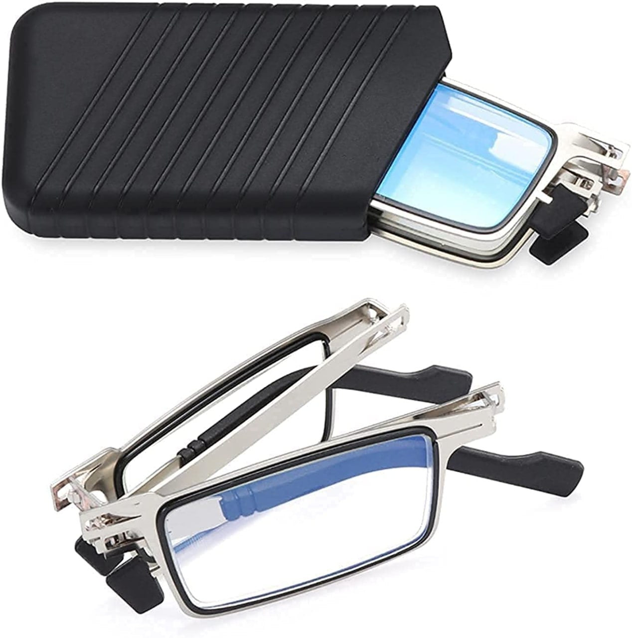 Spatlus Foldable Reading Glasses, Screwless Unisex Anti Blue Light Presbyopia Eyeglasses, Anti Eyestrain Readers Glasses with Case | Rectangular Frame
