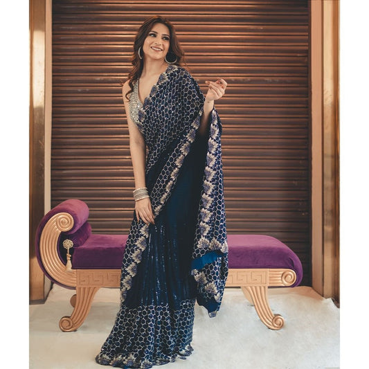 Sequnce wrok and thred with fancy coading saree