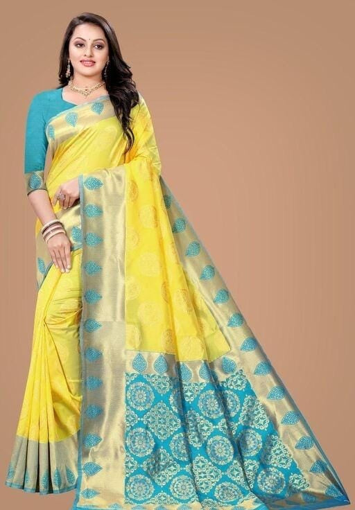 BEAUTIFULL YELLOW RICH PALLU & JACQUARD WORK ON ALL OVER THE SAREE