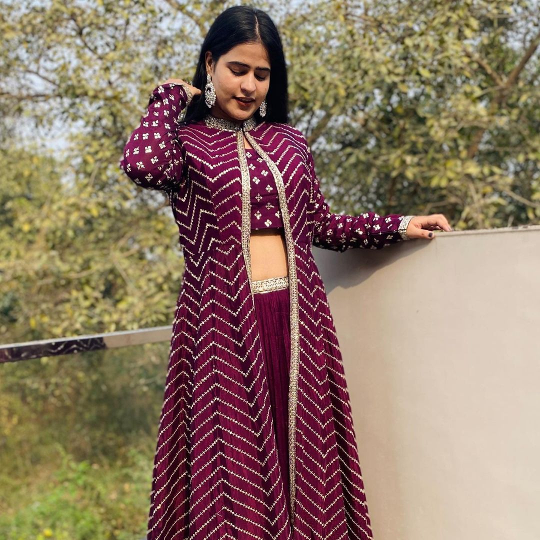 Designer Lehenga Choli with Long Shrug Outfit