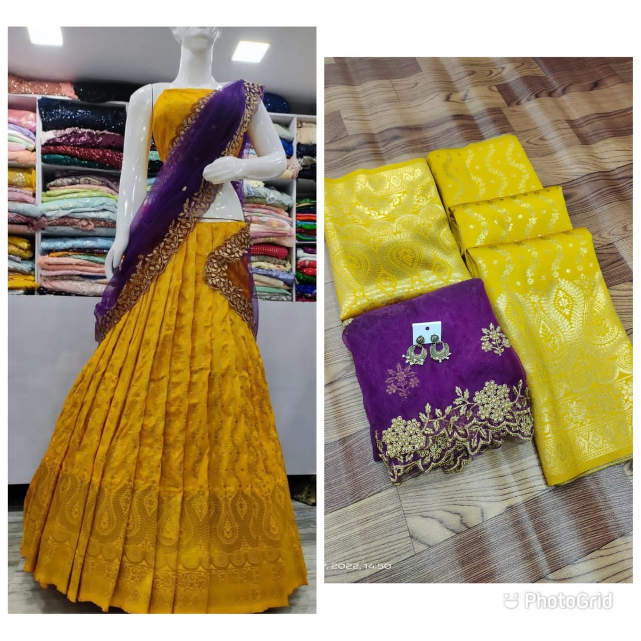 Kanjiveram Silk Zari lehanga with blouse along with cutwork Duppta - Dharti Bandhani