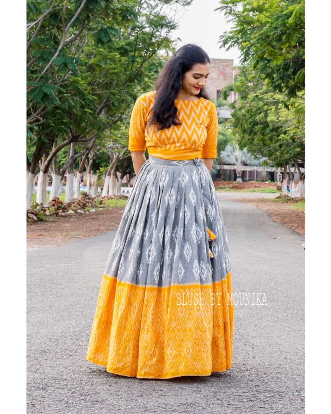 Pure Silk printed Elegant Lahenga with Blouse along Printed - Dharti Bandhani