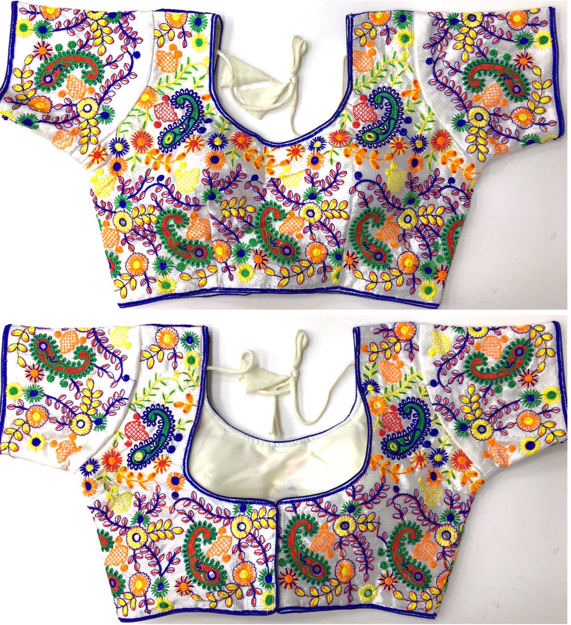 BLOUSE HAS THREAD WORK AND FOIL MIRROR WORK - Dharti Bandhani