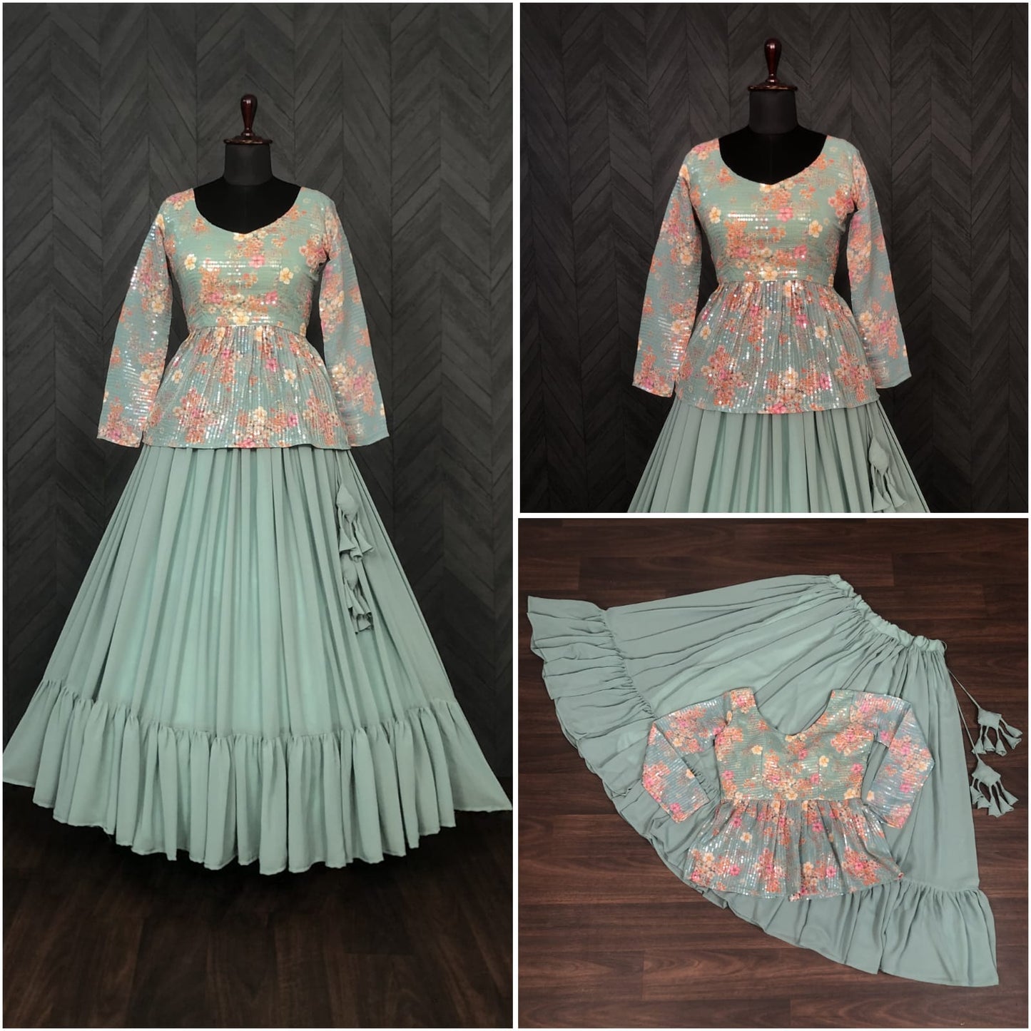 Premium Designer Sequins Embroiderd Readymade Lehenga choli Set