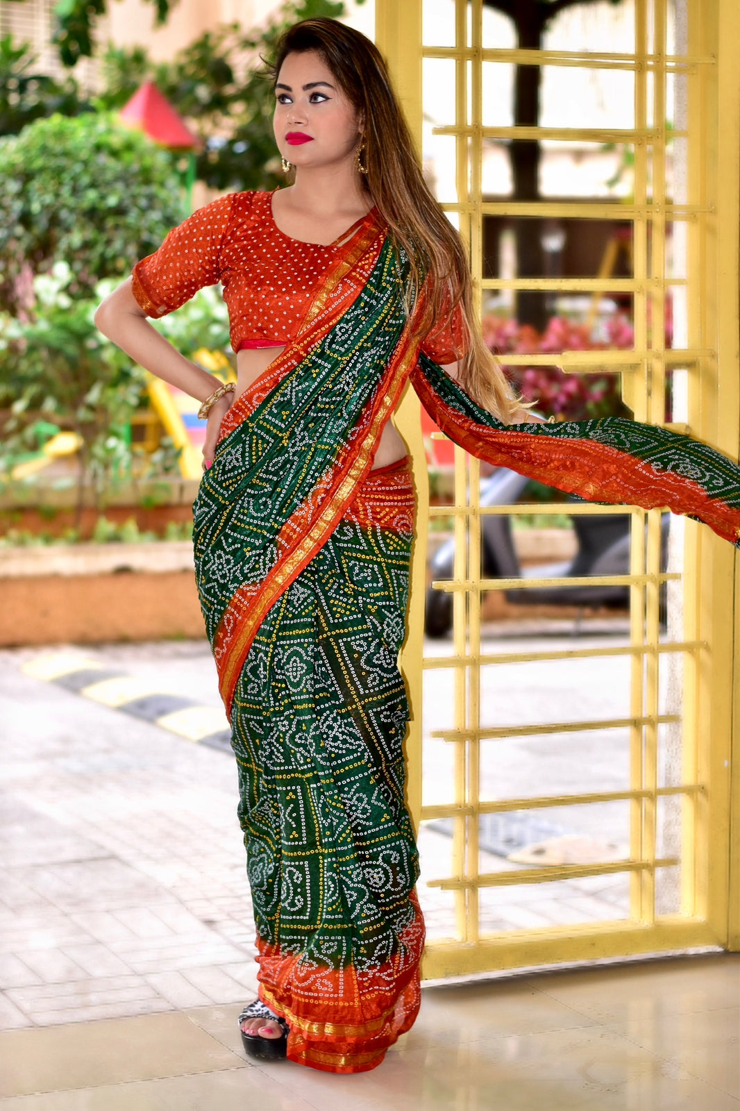 Beautiful Block Print Bandhani Saree