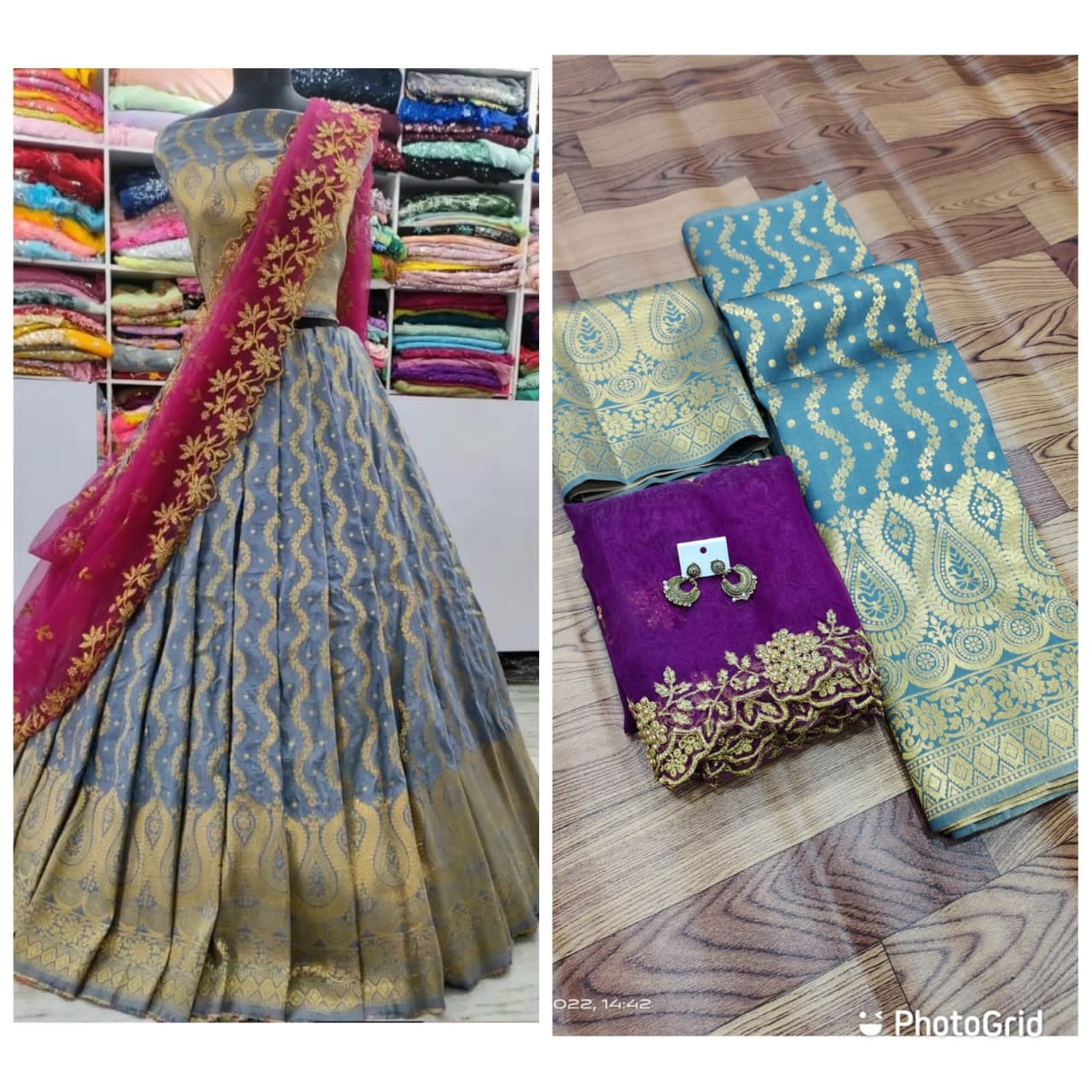 Kanjiveram Silk Zari lehanga with blouse along with cutwork Duppta - Dharti Bandhani