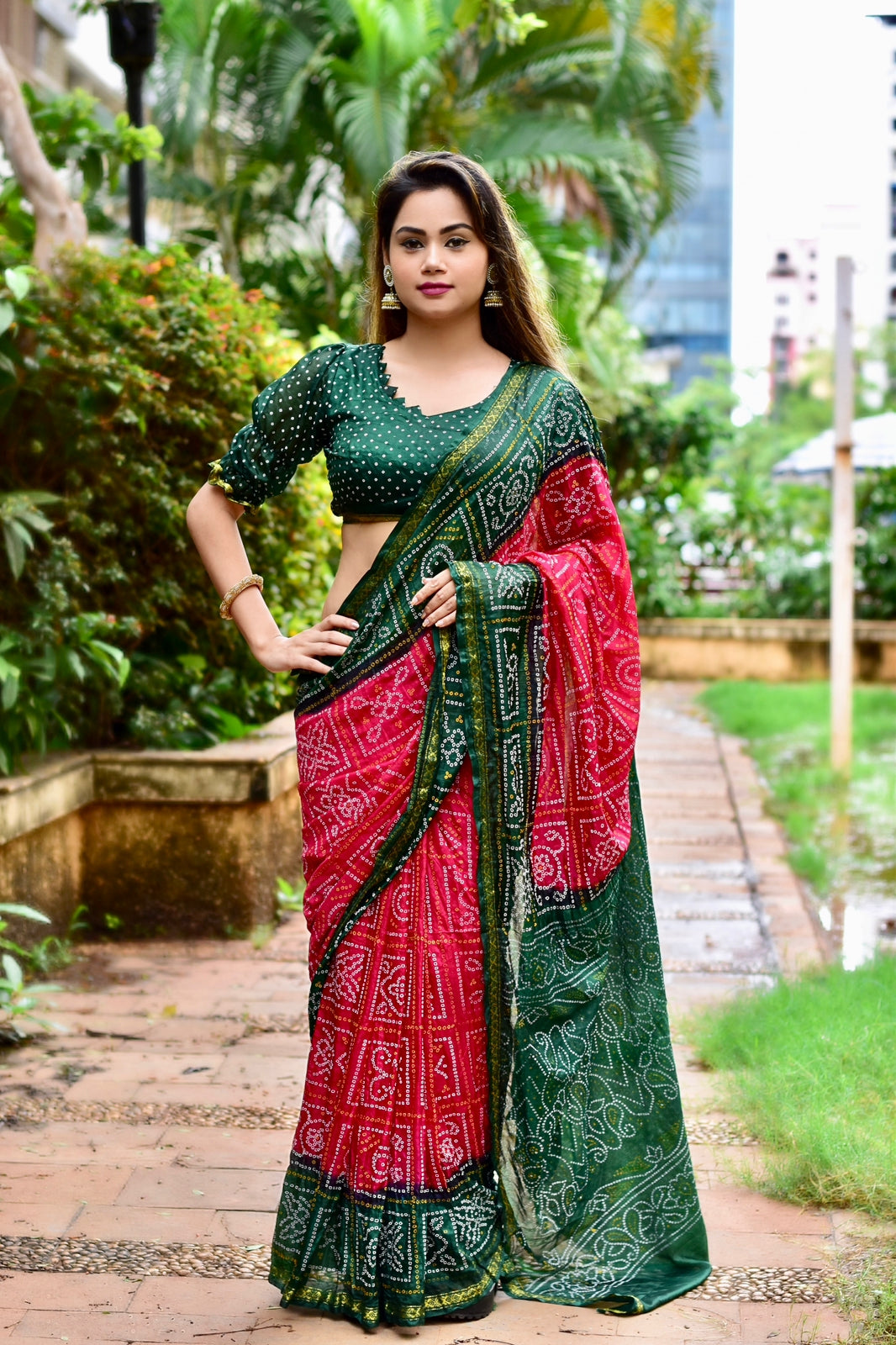 Beautiful Block Print Bandhani Saree