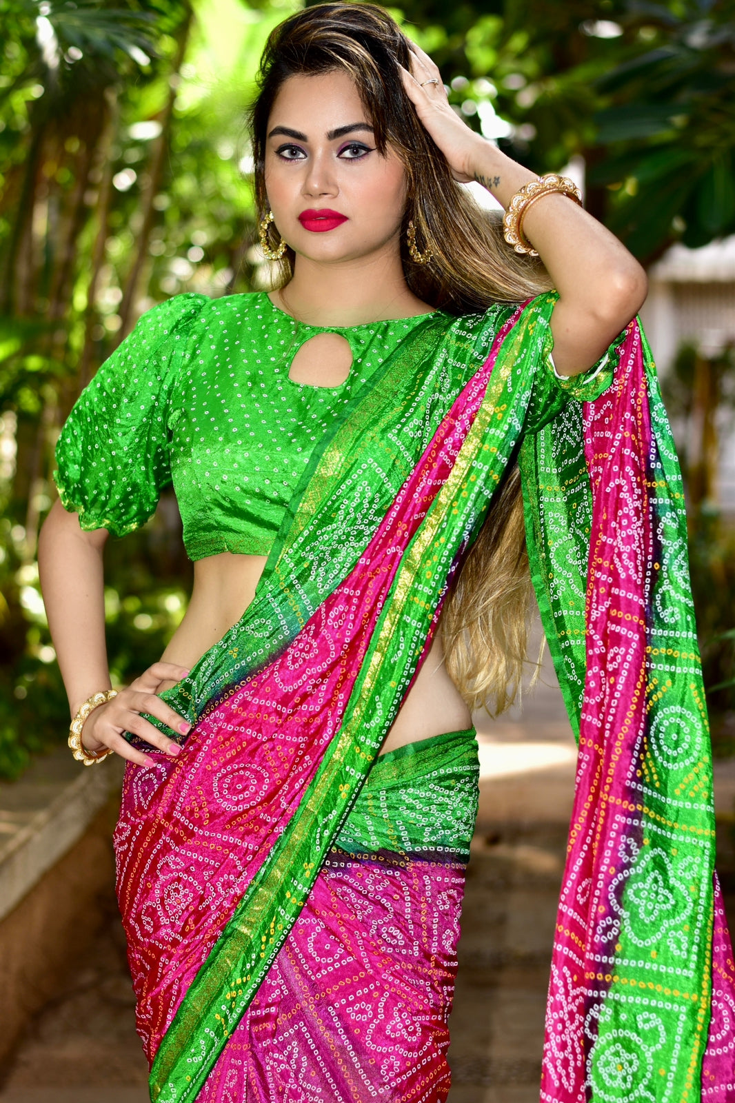 Beautiful Block Print Bandhani Saree