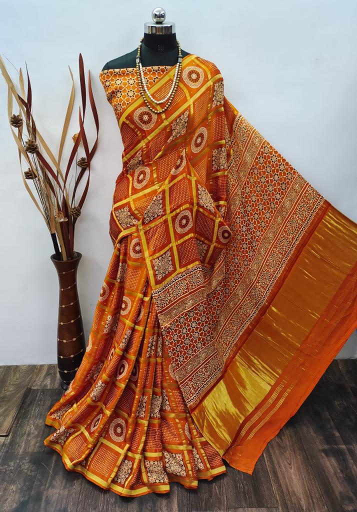 Ajrakh Print Designer Saree