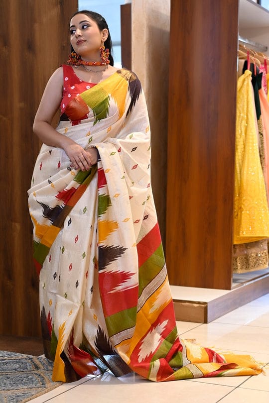 Beautiful Heavy Cotton Silk Printed Saree - Dharti Bandhani
