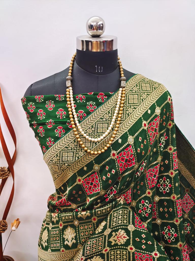 Ajrakh Print Dola Designer Saree - Dharti Bandhani