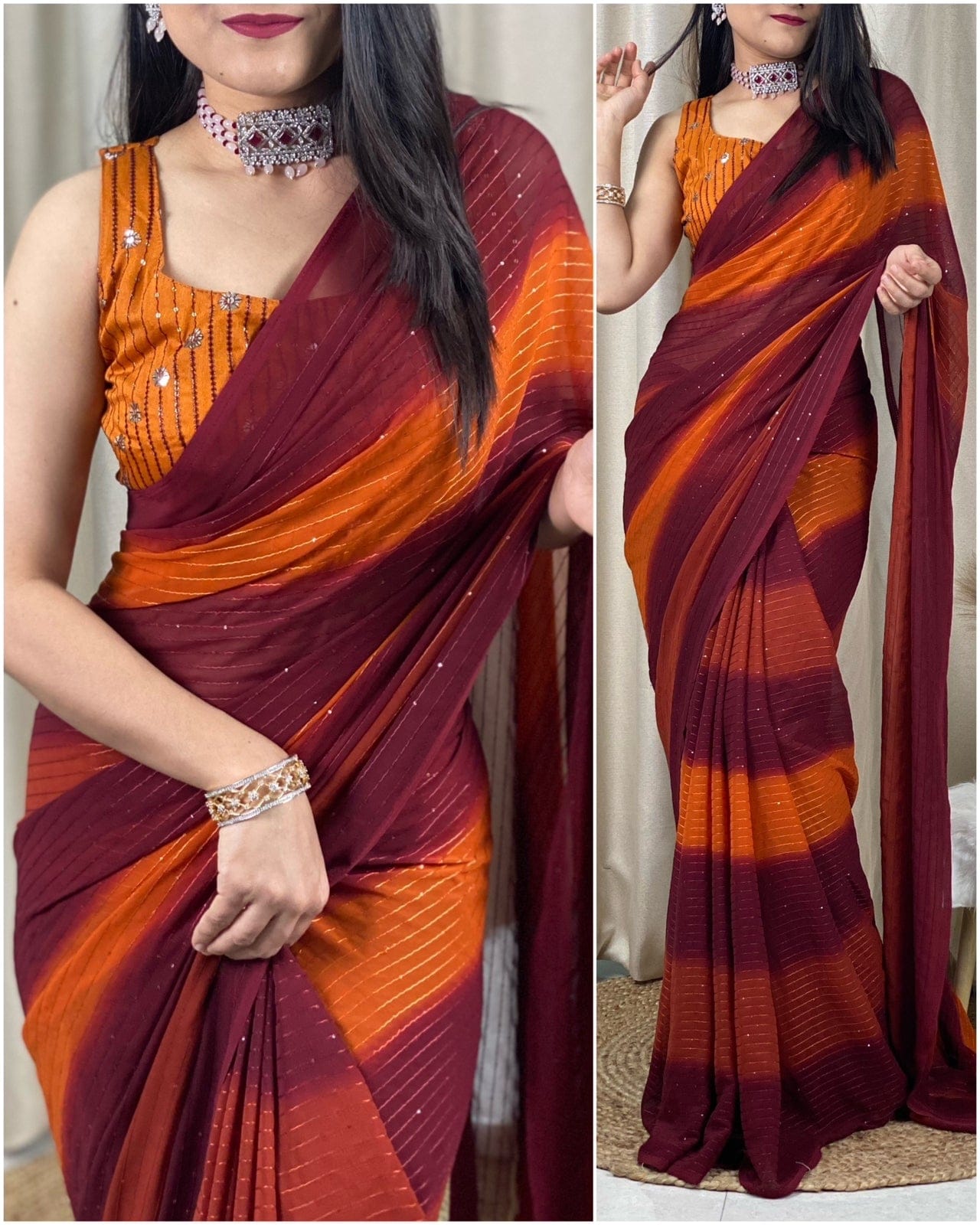 Presenting our New Sequins work Pedding Color Combination Saree