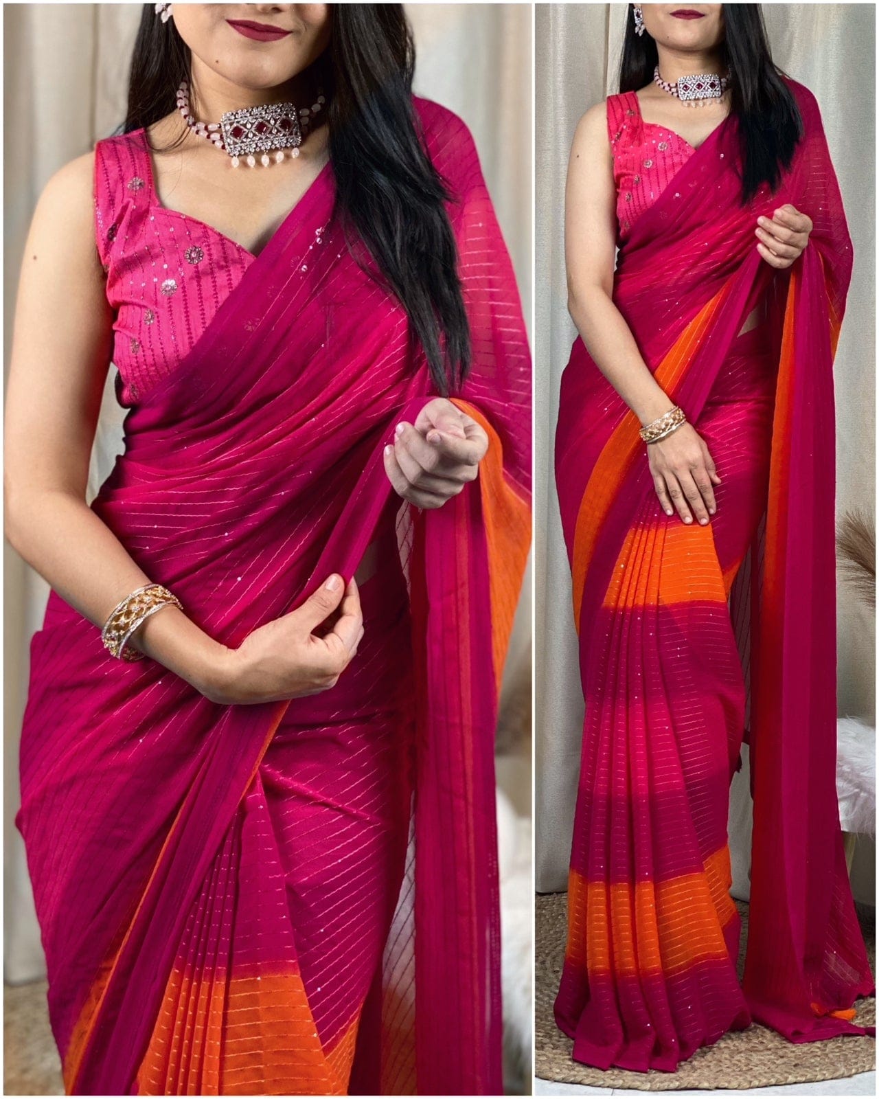 Presenting our New Sequins work Pedding Color Combination Saree