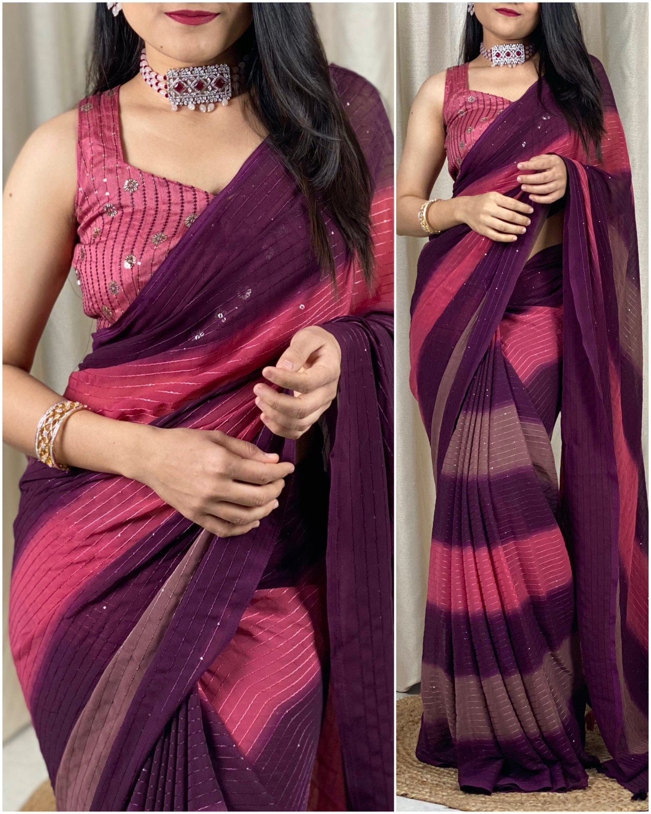 Presenting our New Sequins work Pedding Color Combination Saree