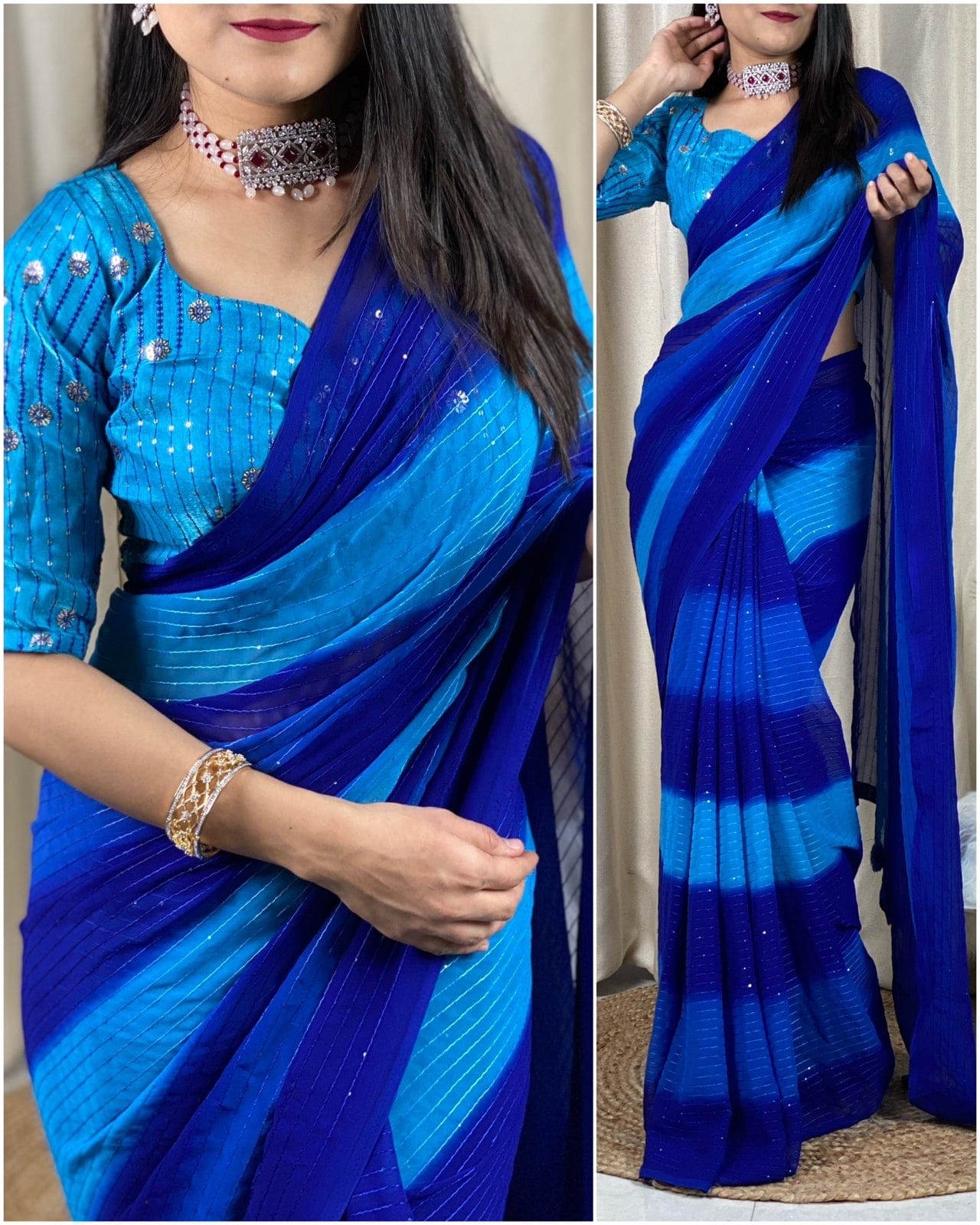 Presenting our New Sequins work Pedding Color Combination Saree