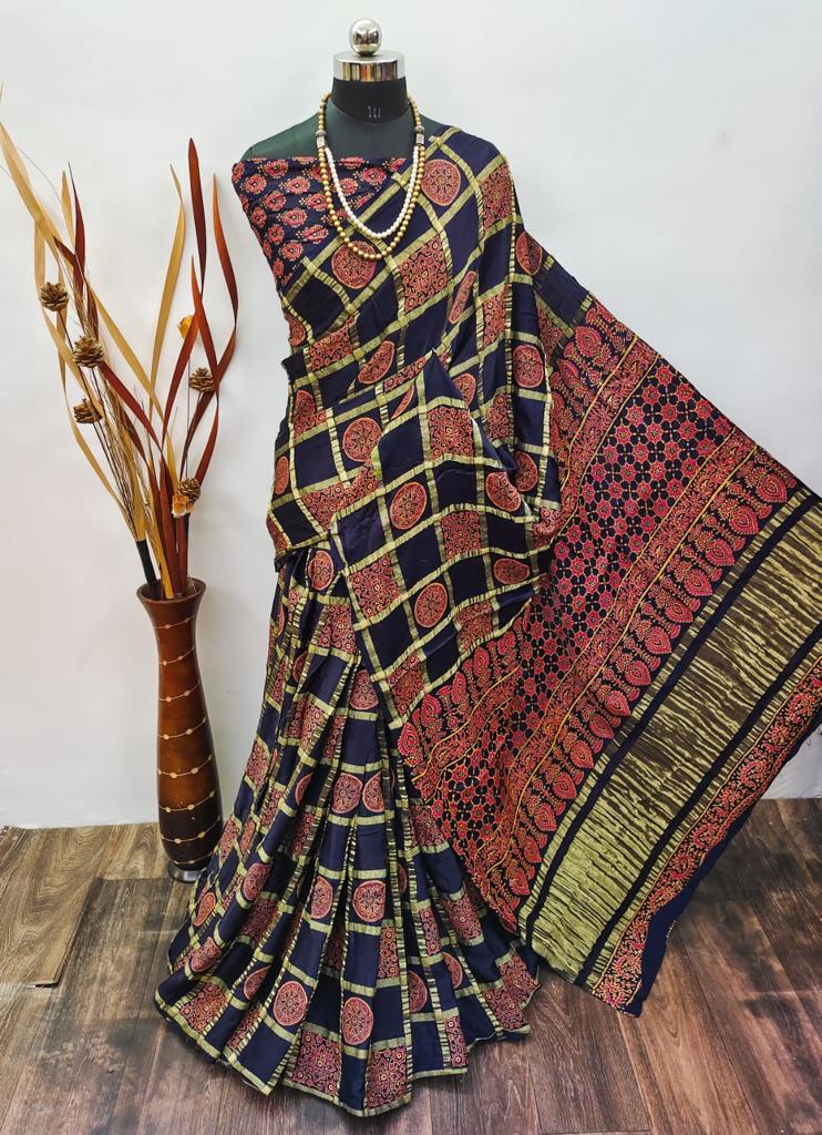 Ajrakh Print Designer Saree