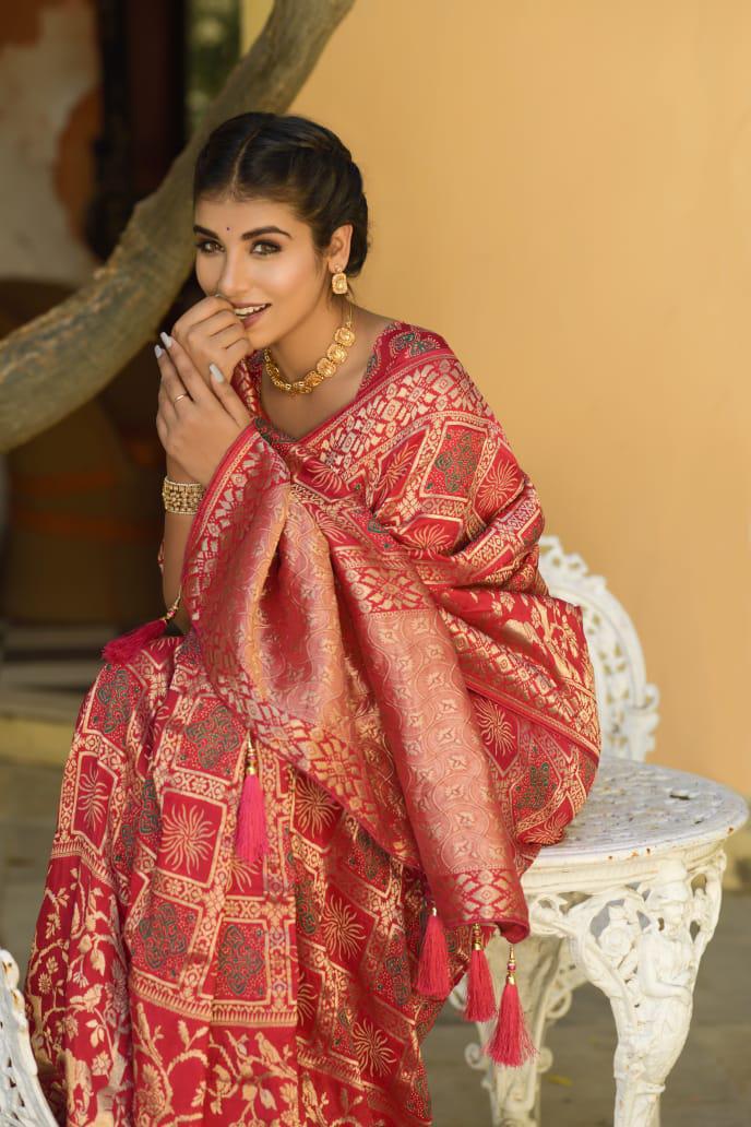 Grey silk ajrakh printed saree - G3-WSA54245 | G3fashion.com