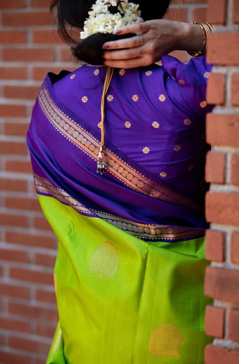 Sita - Parrot Green Semi Silk Saree – Ivalinmabia