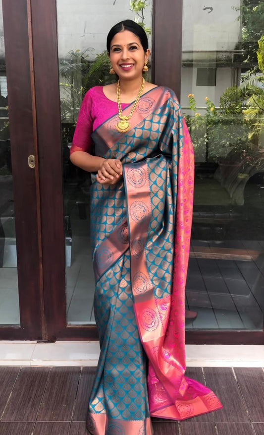 Soft Bnarasi Silk Woven Saree With Rani Blouse