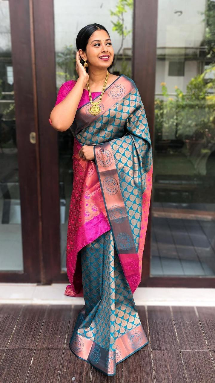 Soft Bnarasi Silk Woven Saree With Rani Blouse