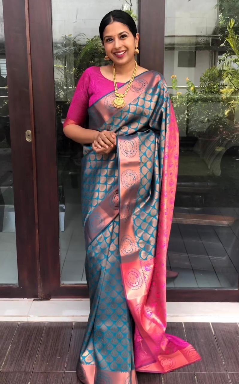 Soft Bnarasi Silk Woven Saree With Rani Blouse