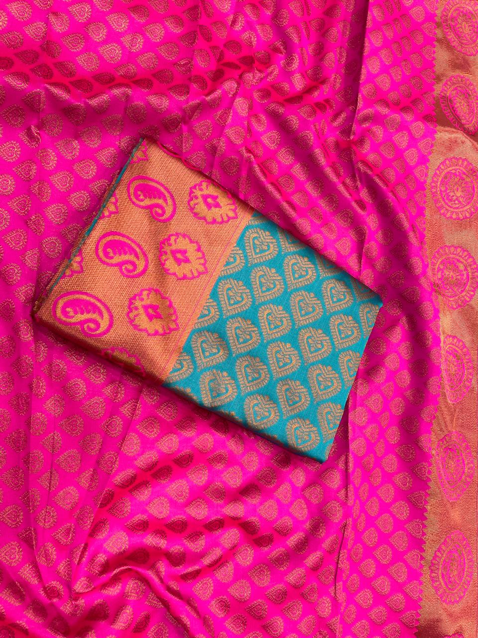 Soft Bnarasi Silk Woven Saree With Rani Blouse