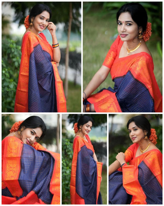 Designer Blue Banarasi Silk Saree With Blouse