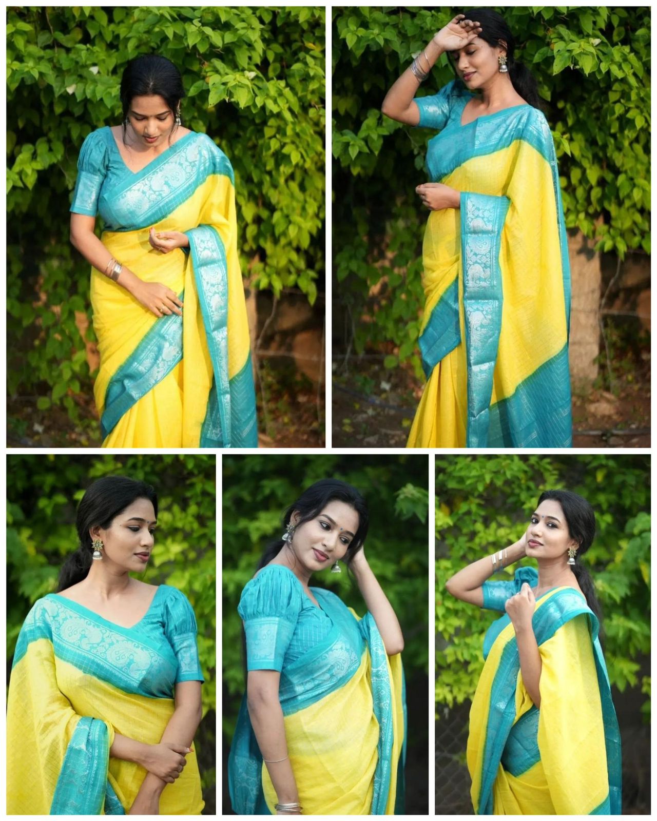 Yellow Bridal Woven Banarasi Silk Saree With Rama Green Blouse