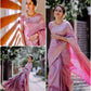 Pink  Zari Woven Banarasi Silk Saree With Blouse
