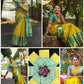 yellow Woven Banarasi Silk Saree With Rama Blouse