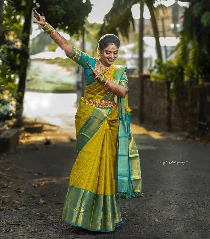 yellow saree with green blouse – Joshindia