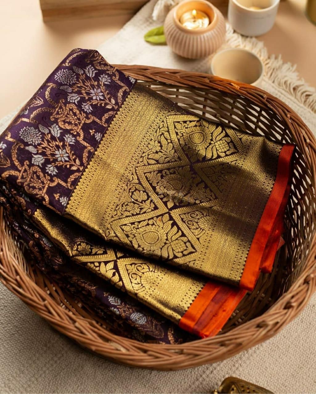 Fancy Attractive Wine Woven Banarasi Silk Saree With Blouse